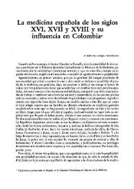 La medicina española en Colombia durante los siglos XVI, XVII y XVIII