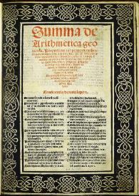 Summa de arithmetica, geometria, proportioni et proportionalita. Nouamente impressa in Toscolano...
