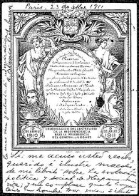 Tarjeta postal de R. Blanco Fombona a Rafael Altamira. París, 23 de septiembre de 1911