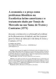 A economia e o preço como problemas filosóficos na Escolástica latino-americana e o tratamento dado por Tomás de Mercado na sua Suma de Tratos y Contratos (1571)
