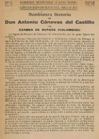 Semblanza literaria de Don Antonio Cánovas del Castillo