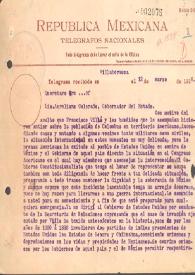 Telegrama de Aureliano Colorado a Venustiano Carranza. Santiago de Querétaro (México), 12 de marzo de 1916