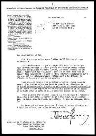Carta de B. Mirkine-Guetzévitch a Rafael Altamira, solicitando más ejemplares de la carta relativa a su candidatura al Premio Nobel. New York, 28...