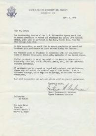 Carta mecanografiada de Anderson M, Constance (Agencia de información de Estados Unidos) a Luis Galve. 1973-04-05