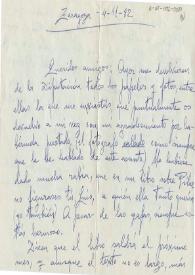 Carta manuscrita de Bayona, Carmen a Luis Galve. 1982-11-04