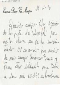 Tarjeta manuscrita de Bravo, Carmen a Luis Galve. 1990-11-22
