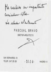 Tarjeta de visita de Bravo, Pascual a Luis Galve. 1981-02-25
