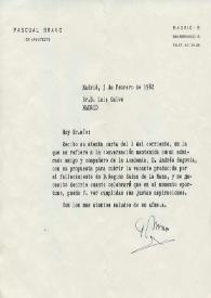 Carta mecanografiada de Bravo, Pascual (Arquitecto) a Luis Galve. 1982-02-03