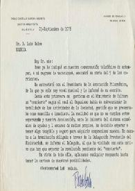 Carta mecanografiada de Castillo García-Negrette, Pablo a Luis Galve. 1978-09-23