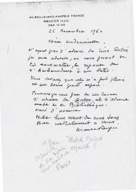 Carta manuscrita de Dupré, Marcel. 1960-12-26