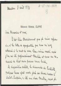 Tarjeta manuscrita de Dupré, Marcel a Luis Galve. 1971-08-09