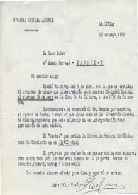 Carta mecanografiada de Enríquez, Félix (Sociedad Algecireña de Fomento) a Luis Galve. 1980-05-29