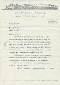 Carta mecanografiada de Franceschini, José A. (Executive Director Festival Casals, INC.) a Luis Galve. 1972-02-02