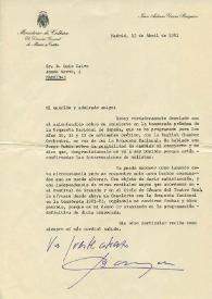 Carta mecanografiada de García Barquero, Juan Antonio (Director General de Música y Teatro) a Luis Galve. 1981-04-23