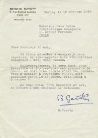 Carta mecanografiada de Gavoty, Bernard a Luis Galve. 1960-02-12