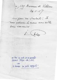 Carta manuscrita de Isidore, Philipp a Luis Galve. 1957-01-26