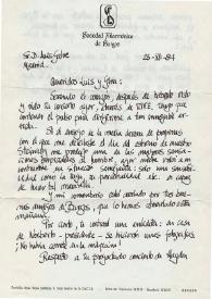 Carta manuscrita de Jesús (Sociedad Filarmónica de Burgos) a Luis Galve. 1984-12-23