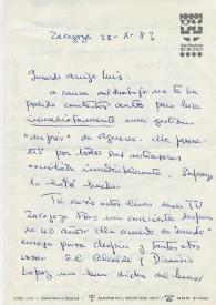 Carta manuscrita de Jordá, Enrique (Director de Orquesta) a Luis Galve. 1983-10-28