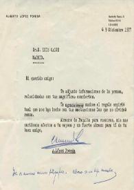Tarjeta de López Poveda, Alberto (Alcalde de Linares) a Luis Galve. 1977-12-09