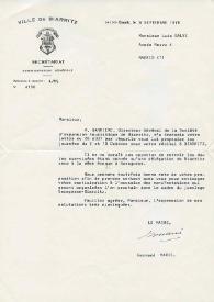 Carta mecanografiada de Marie, Bernard (Alcalde de Biarritz) a Luis Galve. 1978-09-08