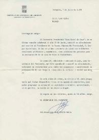 Carta mecanografiada de Montón Rubio, Francisco José (secretario del Patronato de la Diputación General de Aragón) a Luis Galve. 1981-07-07