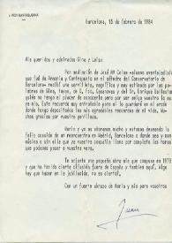 Carta mecanografiada de Pich Santasusana, Juan a Luis Galve. 1984-02-15
