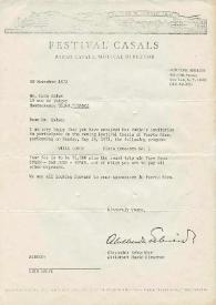 Carta mecanografiada de Reed, Christine (Secretary to Alexander Schneider) a Luis Galve. 1972-11-30