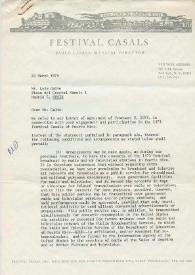 Carta mecanografiada de Reed, Christine (Secretary to Alexander Schneider) a Luis Galve. 1973-03-22