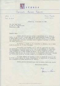 Carta mecanografiada de Ross, Juan (Victoria Espectáculos Musicales) a Luis Galve. 1960-09-14