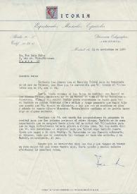 Carta mecanografiada de Ross, Juan (Victoria Espectáculos Musicales) a Luis Galve. 1960-11-23