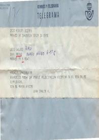 Telegrama de S. M. el Rey Juan Carlos a Luis Galve. 1988-01-26