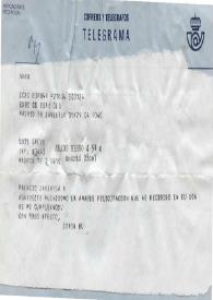 Telegrama de S. M. la Reina Sofía a Luis Galve. 1988-11-04