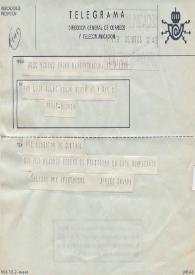 Telegrama de Solana, Javier (Ministro de Cultura) a Luis Galve. 1985-09-09