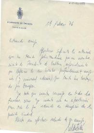 Tarjeta manuscrita de Teniente Alcalde del Ayuntamiento de Zaragoza a Luis Galve. 1976-02-10