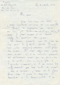Carta manuscrita de Tissot a Luis Galve. 1971-10-08