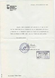 Carta mecanografiada de Visiedo Gracia, Joaquín (Jefe de Servicio de Promoción Cultural de la Diputación de Aragón) a Luis Galve. 1986-10-20