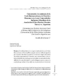 Comentario a la sentancia de la Corte Interamericana de Derechos Humanos en el caso Comunidades Indígenas Miembros de la Asociación Lhaka Honhat...