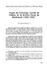 Roger de Comenge, Conde de Pallars, en el Archivo Ducal de Medinaceli (1229-1256)