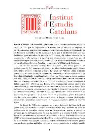 Institut d’Estudis Catalans (IEC) (Barcelona, 1907- ) [Semblanza] 
