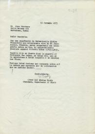 Copia carbón de Brody, Elaine a Tharrats, José. 1973-02-19