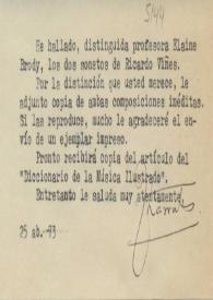 Original mecanografiado de Tharrats, José a Brody, Elaine. 1973-04-25