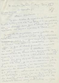 Original manuscrito de Guillamat, Ginette a Brody, Elaine. 1971-12-15