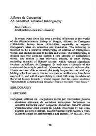 Alfonso de Cartagena: An Annotated Tentative Bibliography
