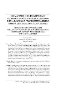 Humanisme o humanitarisme? Fallida d’imponderables a l’entorn d’una discussió propedèutica entre Ramon Esquerra i Manuel Cruells