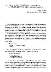 Juan Ramón Jiménez contra Antonio Machado. El poeta y los comentaristas