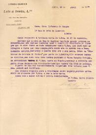 Carta de la Livraria Chardron de Lelo & Irmão a Carmen de Burgos. Porto, 23 de abril de 1920