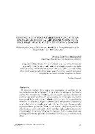 Violencia contra las mujeres en Zacatecas: un análisis sobre la implementación de la Declaratoria de Alerta de Género, 2016-2019 