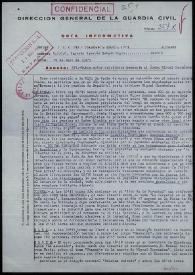 Nota informativa número 357 de la Comandancia de la Guardia Civil de Alicante. Ministerio de Gobernación, 19 de mayo de 1975