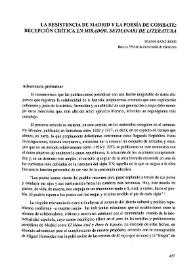 La resistencia de Madrid y la poesía de combate: recepción crítica en 'Mirador. Setmanari de literatura'
