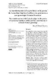 La transformación del sujeto lírico en la poesía de Carmelina Sánchez-Cutillas y su aportación a una genealogía literaria femenina 